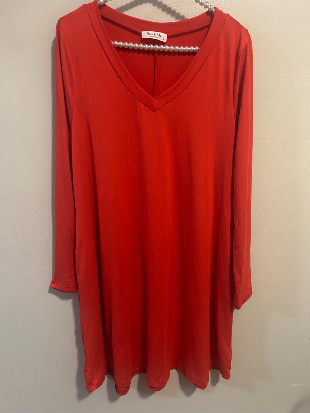 You & Me Red V-Neck Long Sleeve Tunic Dress Size M